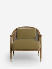 Bronx Frame Relaxed Chenille Light Olive Green Reuben Curved Wooden Rattan Accent Chair - Image 3 of 10