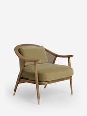 Bronx Frame Relaxed Chenille Light Olive Green Reuben Curved Wooden Rattan Accent Chair - Image 6 of 10