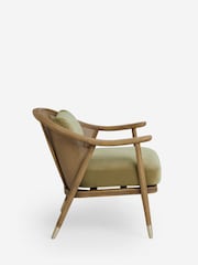 Bronx Frame Relaxed Chenille Light Olive Green Reuben Curved Wooden Rattan Accent Chair - Image 7 of 10