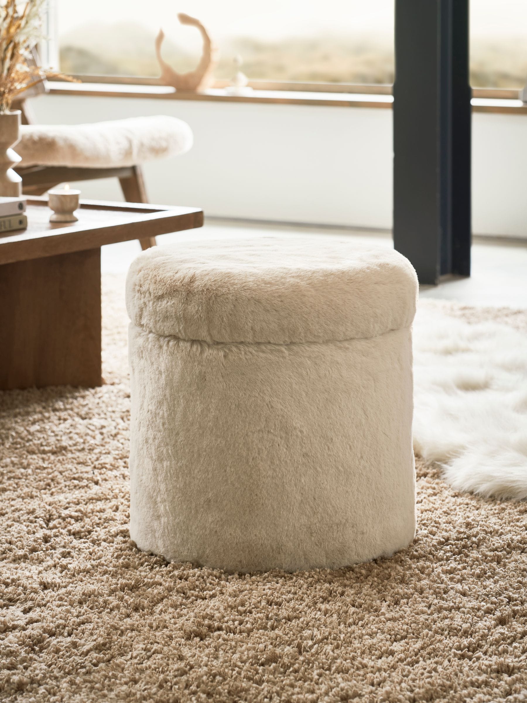 Oslo Faux Fur Light Natural Stella Storage Stool