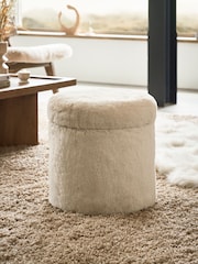 Oslo Faux Fur Light Natural Storage Stool - Image 1 of 8