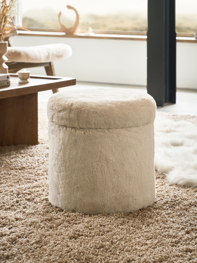 Oslo Faux Fur Light Natural Storage Stool - Image 1 of 8