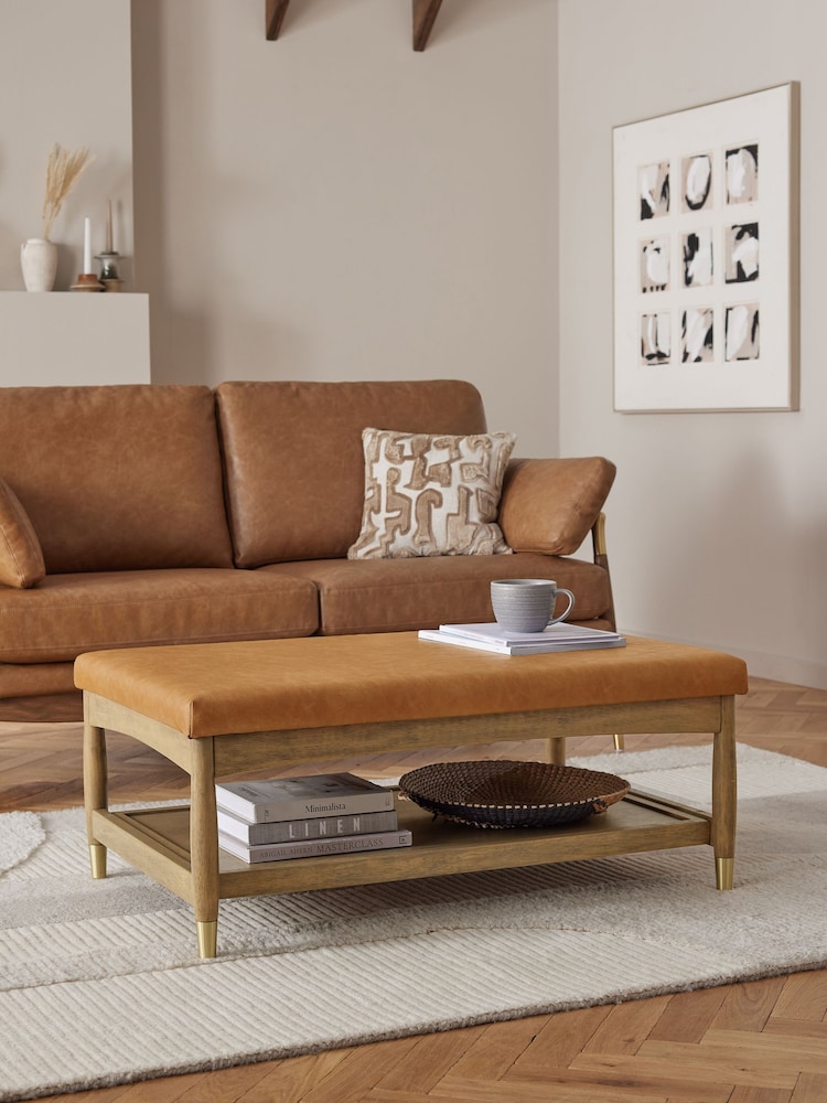 Vintaged Faux Leather Light Brown Flinton Upholstered Coffee Table - Image 1 of 7