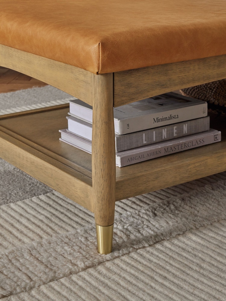 Vintaged Faux Leather Light Brown Flinton Upholstered Coffee Table - Image 2 of 7