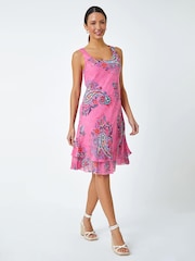 Roman Pink Paisley Print 100% Cotton Layered Dress - Image 1 of 5