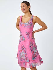 Roman Pink Paisley Print 100% Cotton Layered Dress - Image 2 of 5