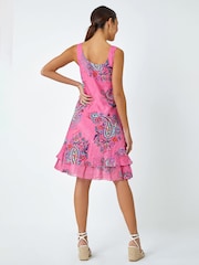 Roman Pink Paisley Print 100% Cotton Layered Dress - Image 3 of 5