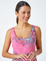 Roman Pink Paisley Print 100% Cotton Layered Dress - Image 4 of 5