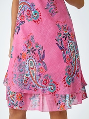 Roman Pink Paisley Print 100% Cotton Layered Dress - Image 5 of 5