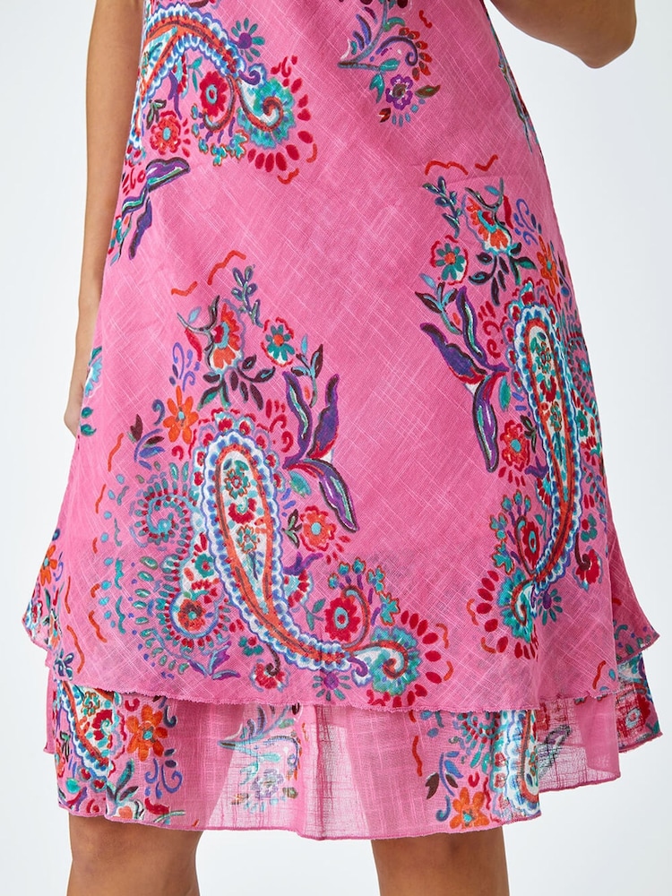 Roman Pink Paisley Print 100% Cotton Layered Dress - Image 5 of 5
