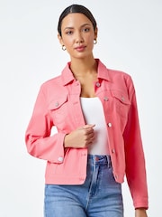 Roman Pink Chrome Stretch Denim Jacket - Image 1 of 5