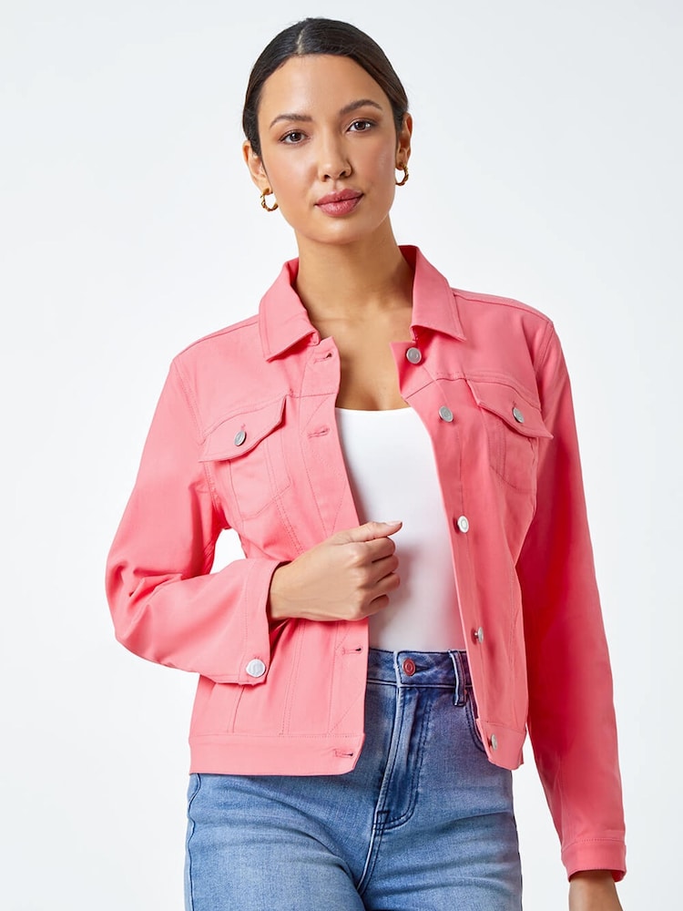 Roman Pink Chrome Stretch Denim Jacket - Image 1 of 5