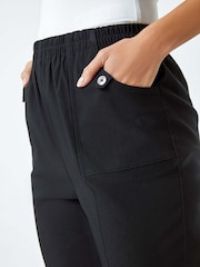 Roman Black Contrast Detail Cropped Stretch Trousers - Image 1 of 4