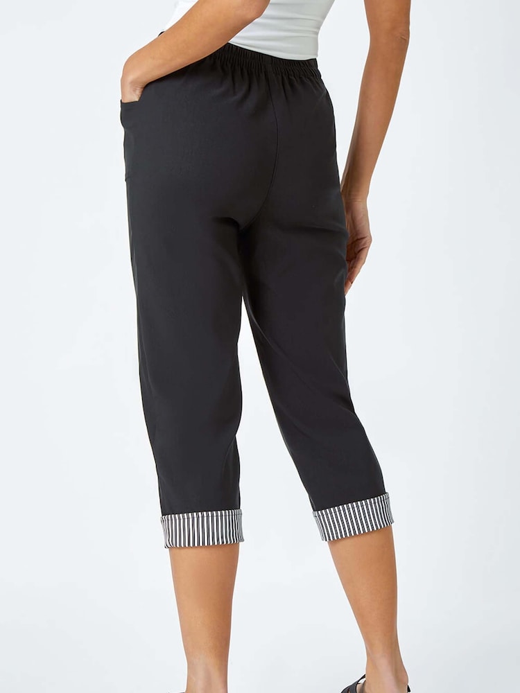 Roman Black Contrast Detail Cropped Stretch Trousers - Image 2 of 4