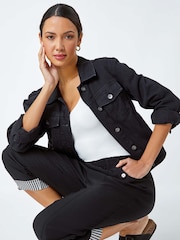 Roman Black Contrast Detail Cropped Stretch Trousers - Image 4 of 4