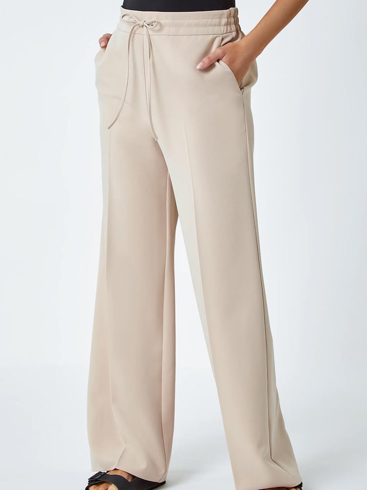 Roman Natural Wide Leg Tie Front Stretch Trousers - Image 1 of 5