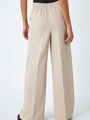 Roman Natural Wide Leg Tie Front Stretch Trousers - Image 2 of 5
