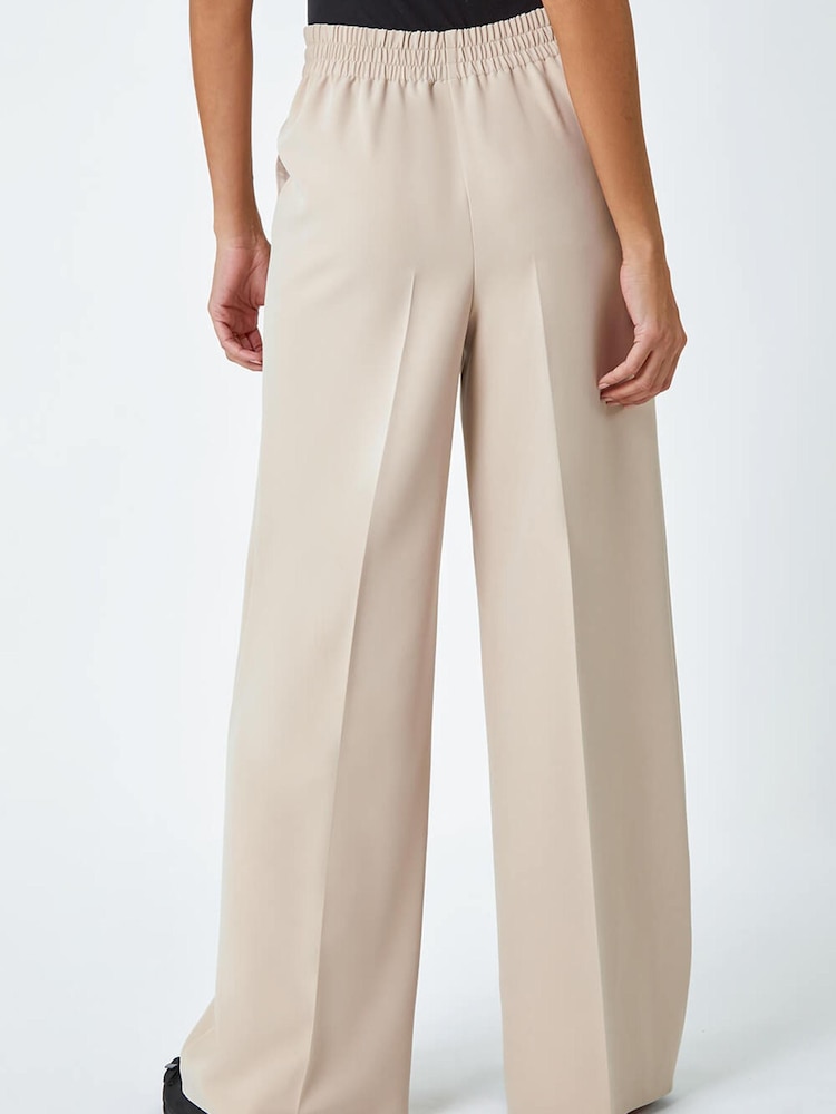 Roman Natural Wide Leg Tie Front Stretch Trousers - Image 2 of 5