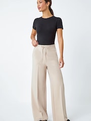 Roman Natural Wide Leg Tie Front Stretch Trousers - Image 3 of 5