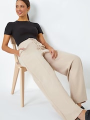 Roman Natural Wide Leg Tie Front Stretch Trousers - Image 4 of 5