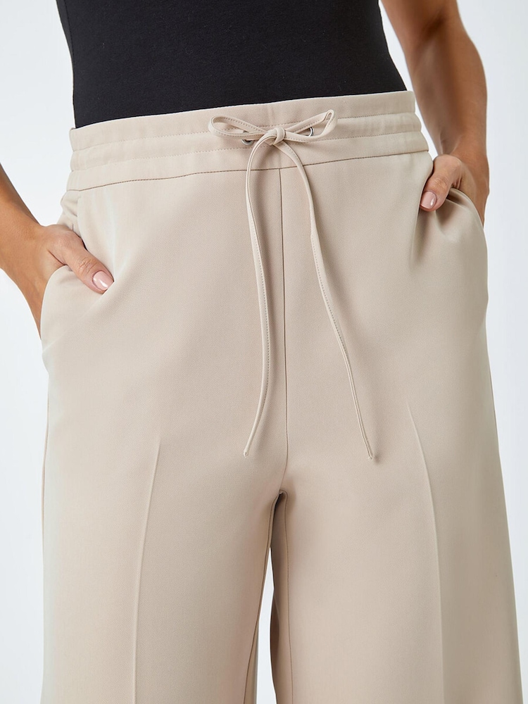 Roman Natural Wide Leg Tie Front Stretch Trousers - Image 5 of 5