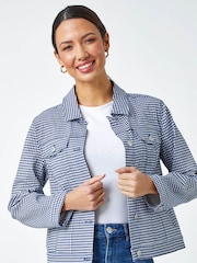 Roman Blue Gingham Stretch Denim Jacket - Image 1 of 5