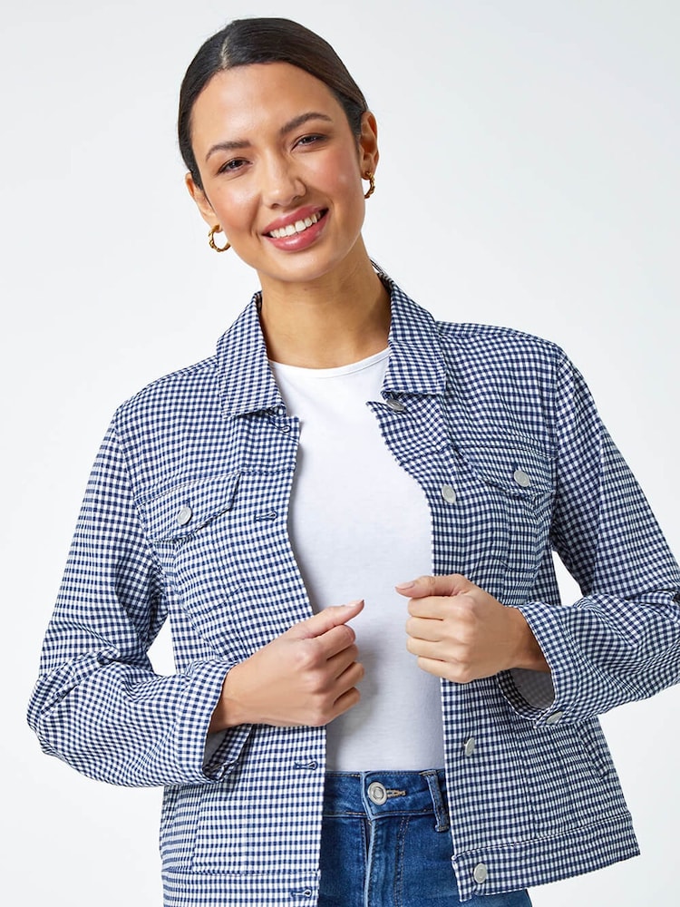 Roman Blue Gingham Stretch Denim Jacket - Image 1 of 5