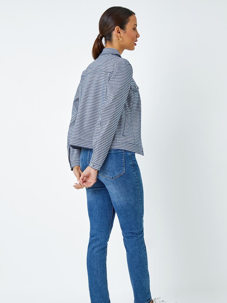 Roman Blue Gingham Stretch Denim Jacket - Image 2 of 5