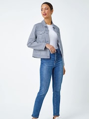 Roman Blue Gingham Stretch Denim Jacket - Image 3 of 5