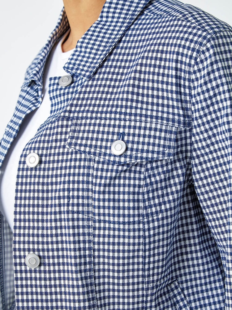 Roman Blue Gingham Stretch Denim Jacket - Image 5 of 5
