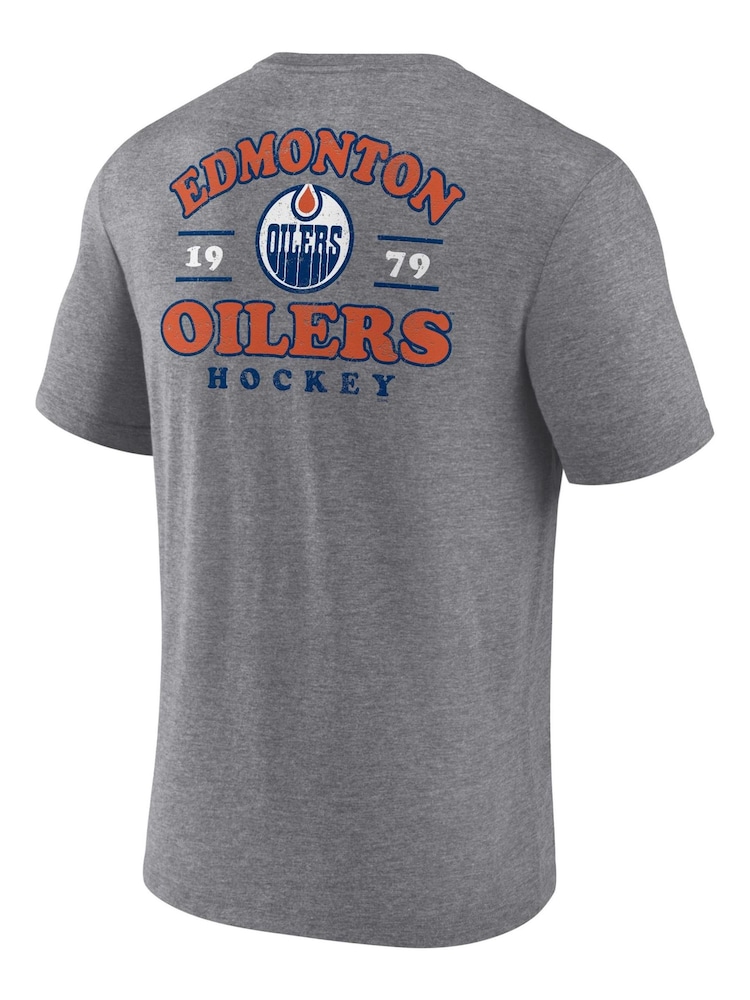 Fanatics Grey NHL Edmonton Oilers Heritage Triblend T-Shirt - Image 3 of 3 Fanatics Grey NHL Edmonton Oilers Heritage Triblend T-Shirt - Image 3 of 3
