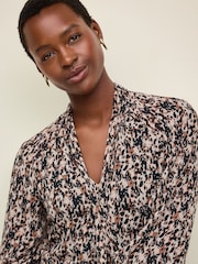 Brown Leopard Print Long Sleeve Tie Neck Asymmetric Midi Dress - Image 4 of 6
