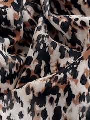 Brown Leopard Print Long Sleeve Tie Neck Asymmetric Midi Dress - Image 6 of 6