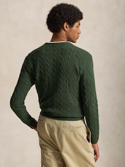 Polo Ralph Lauren Green Wool Cashmere Cable Knit Crew Neck Jumper - Image 2 of 5