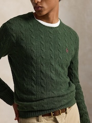 Polo Ralph Lauren Green Wool Cashmere Cable Knit Crew Neck Jumper - Image 3 of 5