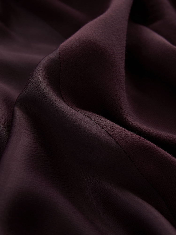 Wine Long Sleeve Satin Mix Column Midi Dress - Image 6 of 6