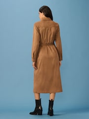 Taupe Brown Western Faux Suede Long Sleeve Midi Shirt Dress - Image 3 of 9