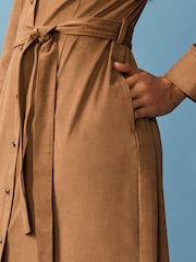 Taupe Brown Western Faux Suede Long Sleeve Midi Shirt Dress - Image 5 of 9