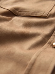 Taupe Brown Western Faux Suede Long Sleeve Midi Shirt Dress - Image 8 of 9