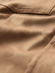 Taupe Brown Western Faux Suede Long Sleeve Midi Shirt Dress - Image 9 of 9
