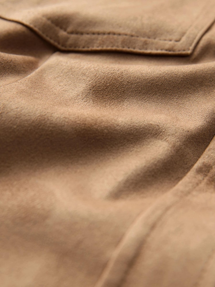 Taupe Brown Western Faux Suede Long Sleeve Midi Shirt Dress - Image 9 of 9