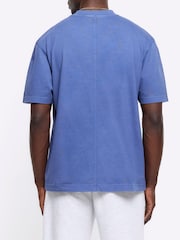 River Island Blue 100% Cotton Studio Washed Regular Fit T-Shirt - Image 2 of 4