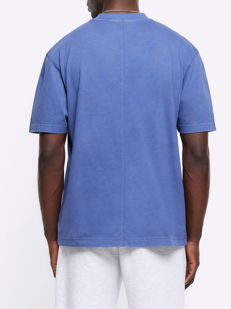 River Island Blue 100% Cotton Studio Washed Regular Fit T-Shirt - Image 2 of 4