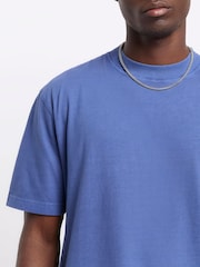River Island Blue 100% Cotton Studio Washed Regular Fit T-Shirt - Image 3 of 4