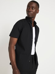 River Island Black Muscle Fit Textured 100% Cotton Shirt - Image 2 of 5