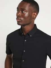 River Island Black Muscle Fit Textured 100% Cotton Shirt - Image 4 of 5