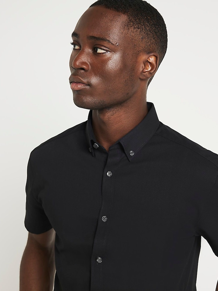 River Island Black Muscle Fit Textured 100% Cotton Shirt - Image 4 of 5
