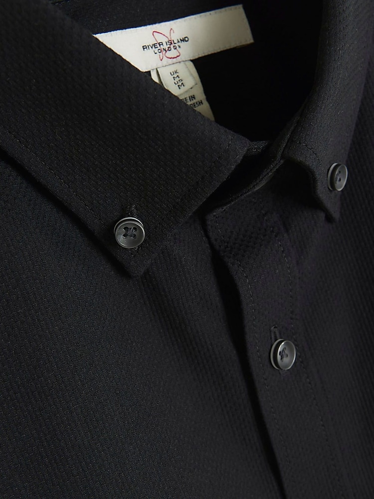 River Island Black Muscle Fit Textured 100% Cotton Shirt - Image 5 of 5