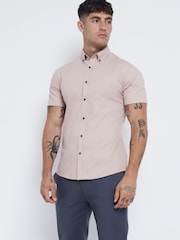 River Island Pink Muscle Fit Textured 100% Cotton Shirt - Image 1 of 4