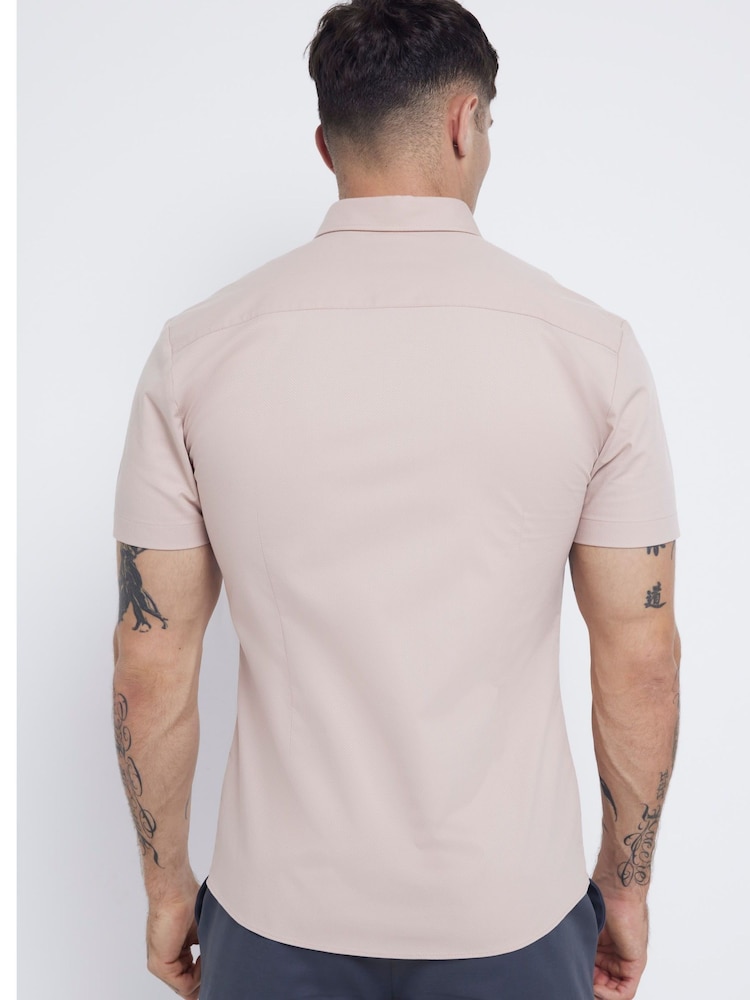 River Island Pink Muscle Fit Textured 100% Cotton Shirt - Image 2 of 4